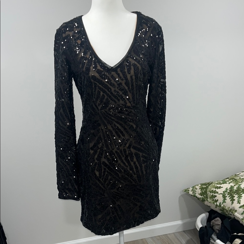 BCBGMaxAzria Black Sequin Mini Dress